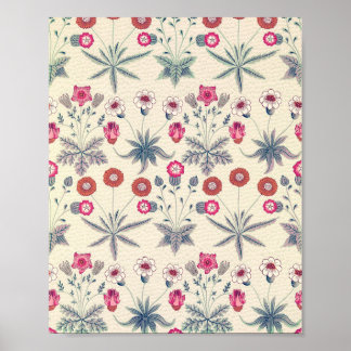 William Morris Daisy Floral Pattern Red Orange Poster