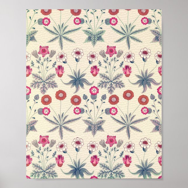 William Morris Daisy Floral Pattern Red Orange Poster (Front)