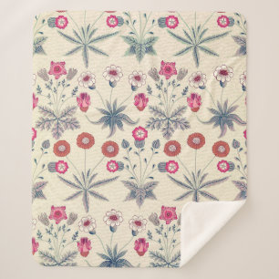 William Morris Daisy Floral Pattern Red Orange Sherpa Blanket