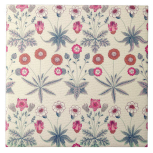 William Morris Daisy Floral Pattern Red Orange Tile