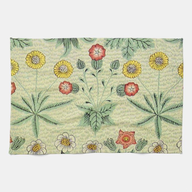William Morris Daisy Floral Wallpaper Pattern Tea Towel (Horizontal)