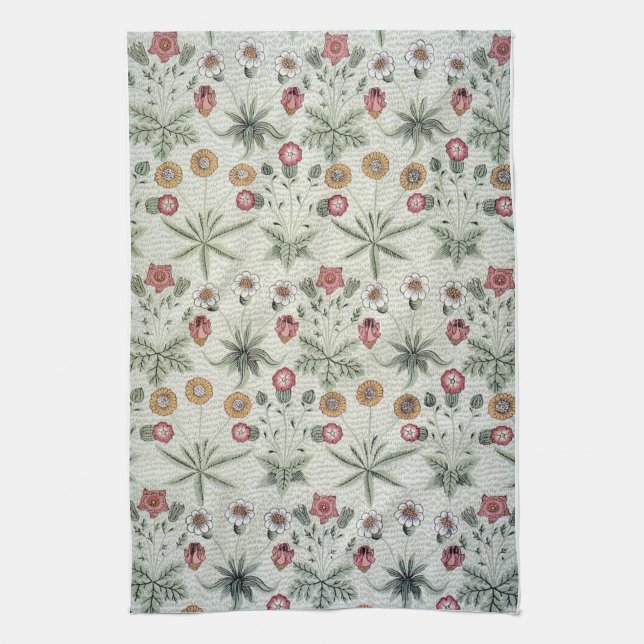 William Morris Daisy Floral Wallpaper Pattern Tea Towel (Vertical)