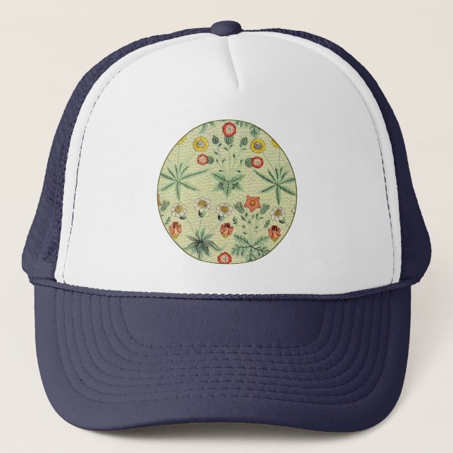 William Morris Daisy Floral Wallpaper Pattern Trucker Hat (Front)