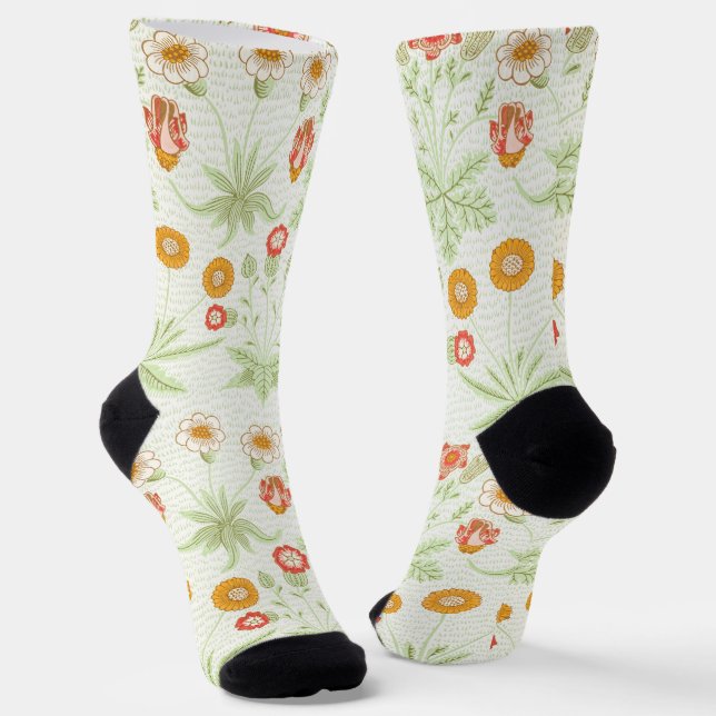 William Morris Daisy Vintage Botanical Pattern Socks (Angled)