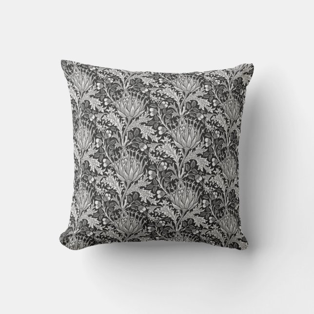 William Morris Damask, Dark Grey Cushion (Front)