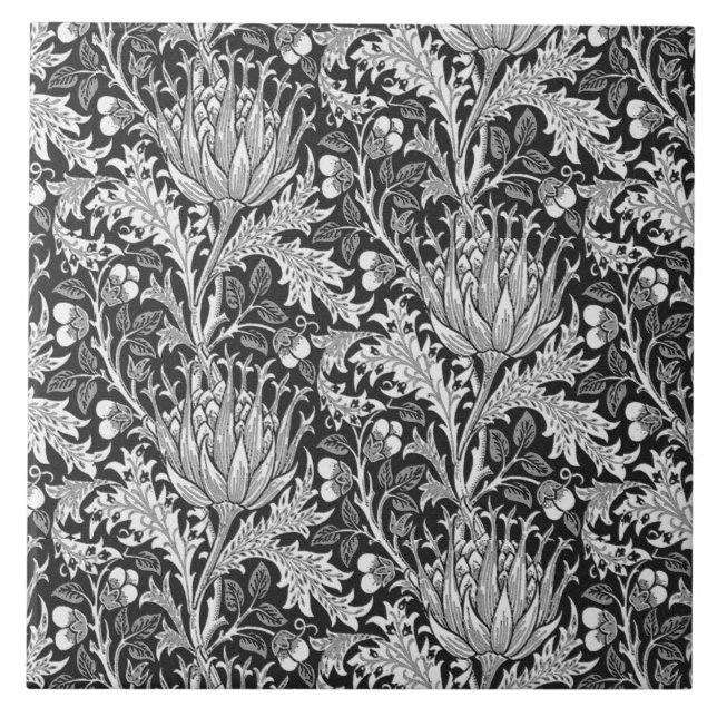 William Morris Damask, Dark Grey Tile (Front)
