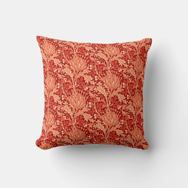William Morris Damask, Deep Orange Cushion (Front)