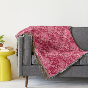 William Morris Damask, Fuchsia Pink Throw Blanket
