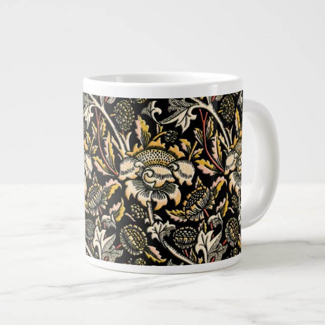 William Morris dark floral arabesque Large Coffee Mug (Front Right)
