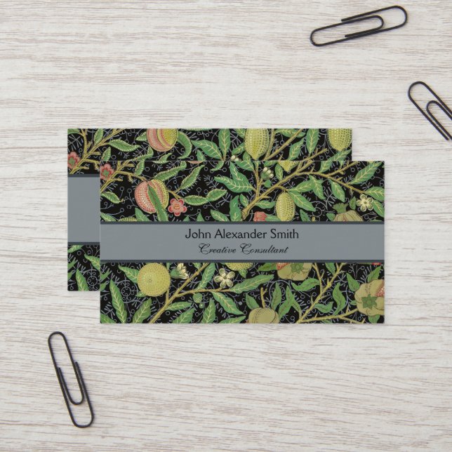 William Morris Dark Pomegranate Fruit Pattern Business Card (Front/Back In Situ)