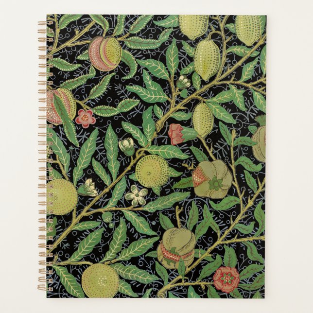 William Morris Dark Pomegranate Fruit Pattern Planner (Front)