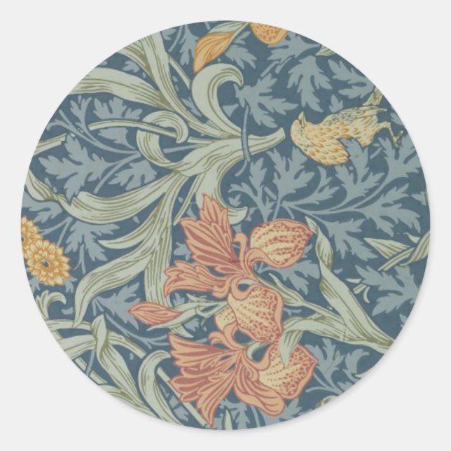 William Morris Decorative Art Iris Pattern Classic Round Sticker (Front)