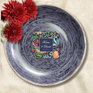 William Morris Deep Blue Modern Art Deco Wedding Square Paper Coaster