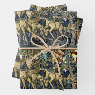 William Morris Deer and Shields in Verdant Realm Wrapping Paper Sheet