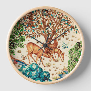 William Morris Deer by a Brook Beige Background  Clock