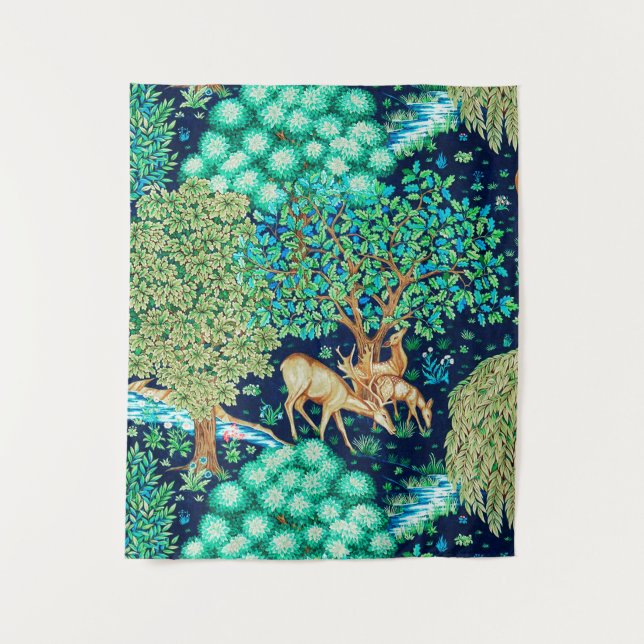 William Morris Deer by a Brook Indigo Tapestry (Front)