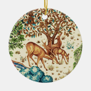 William Morris Deer by a Brook Tapestry Beige  Ceramic Tree Decoration