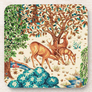 William Morris Deer by a Brook Tapestry Beige Coaster