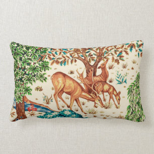 William Morris Deer by a Brook Tapestry Beige Lumbar Cushion