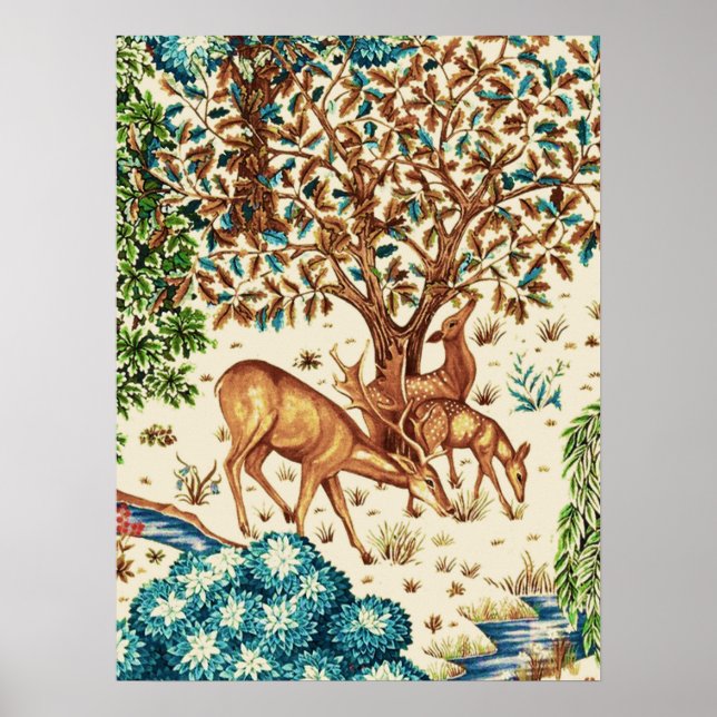 William Morris Deer by a Brook Tapestry Beige Poster (Front)