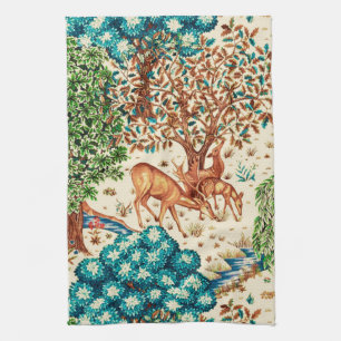 William Morris Deer by a Brook Tapestry Beige  Tea Towel