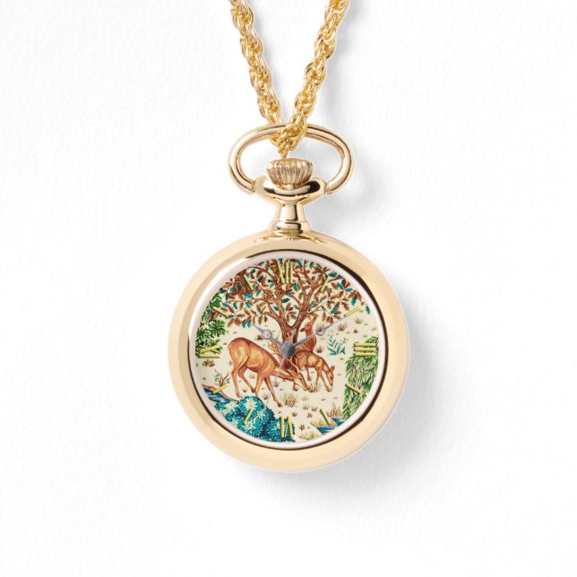 William Morris Deer by a Brook Tapestry Beige Watc Watch (Front)