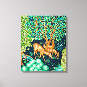 William Morris Deer by a Brook Tapestry Indigo Canvas Print