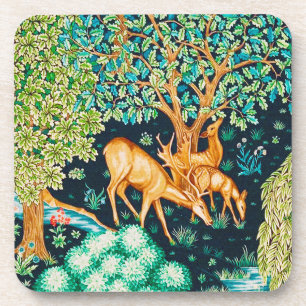 William Morris Deer by a Brook Tapestry Indigo Coaster