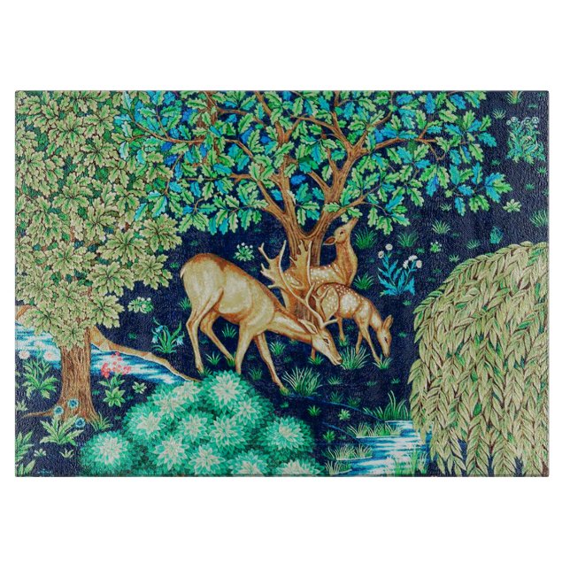 William Morris Deer by a Brook Tapestry Indigo Cutting Board (Front)