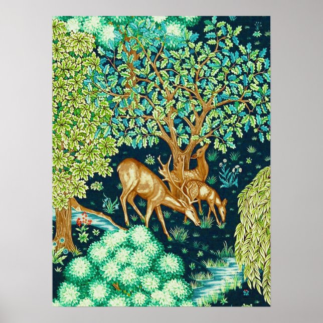 William Morris Deer by a Brook Tapestry Indigo Poster (Front)