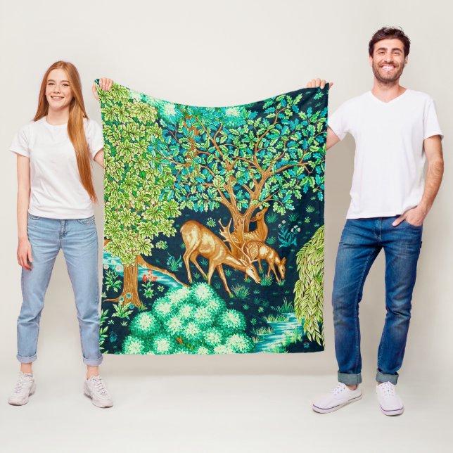 William Morris Deer by a Brook Tapestry Print Fleece Blanket (In Situ)