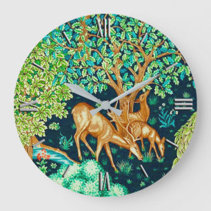 William Morris Deer by a Brook Tapestry Print Large Clock