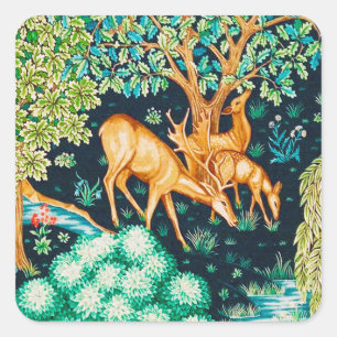 William Morris Deer by a Brook Tapestry Print Square Sticker