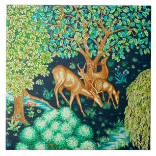 William Morris Deer by a Brook Tapestry Print Tile