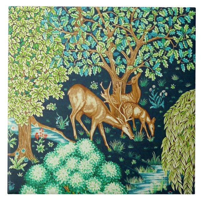 William Morris Deer by a Brook Tapestry Print Tile (Front)