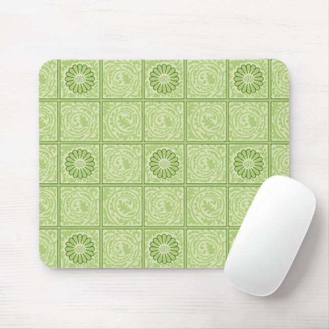 William Morris Diaper Green Tile Pattern Mouse Mat (With Mouse)