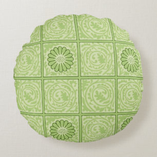 William Morris Diaper Green Tile Pattern Round Cushion
