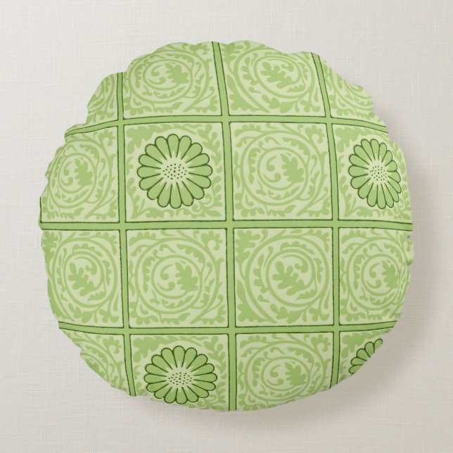 William Morris Diaper Green Tile Pattern Round Cushion (Front)