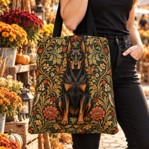 William Morris Doberman Pinscher Vintage Floral Tote Bag