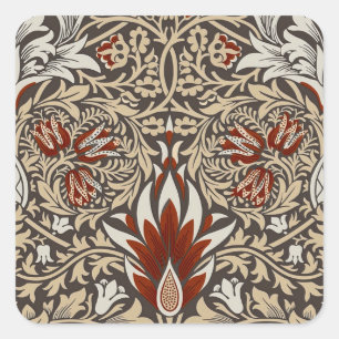 William Morris Earthy Brown Floral Wallpaper Square Sticker