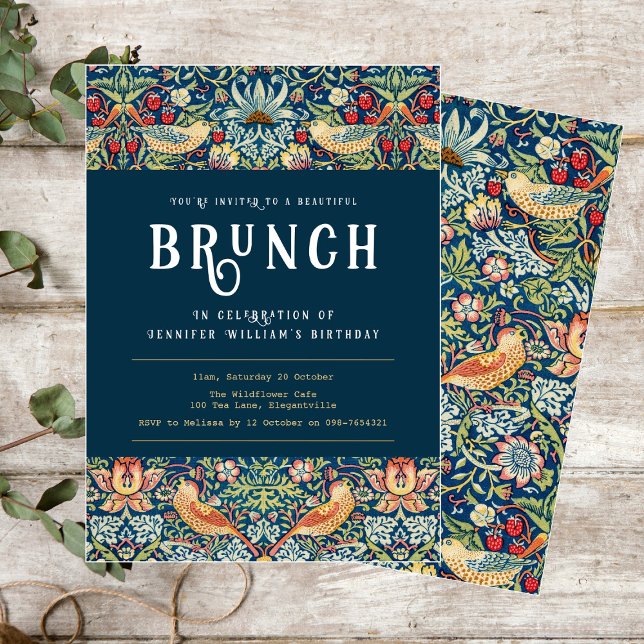 William Morris elegant blue Brunch invitation (Creator Uploaded)