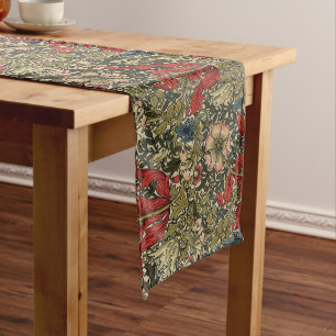 William Morris Elegant Floral Pattern Red Green  Long Table Runner