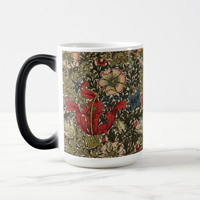 William Morris Elegant Floral Pattern Red Green  Magic Mug (Left)