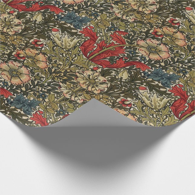 William Morris Elegant Floral Pattern Red Green  Wrapping Paper (Corner)