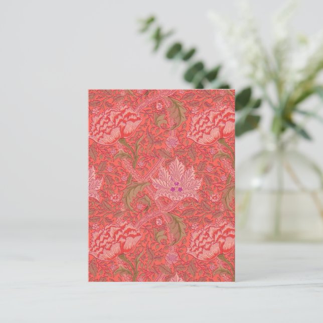 William Morris - Elegant Red & Pink Floral Postcard (Standing Front)
