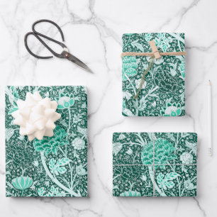 William Morris Emerald Green Floral Pattern Wrapping Paper Sheet