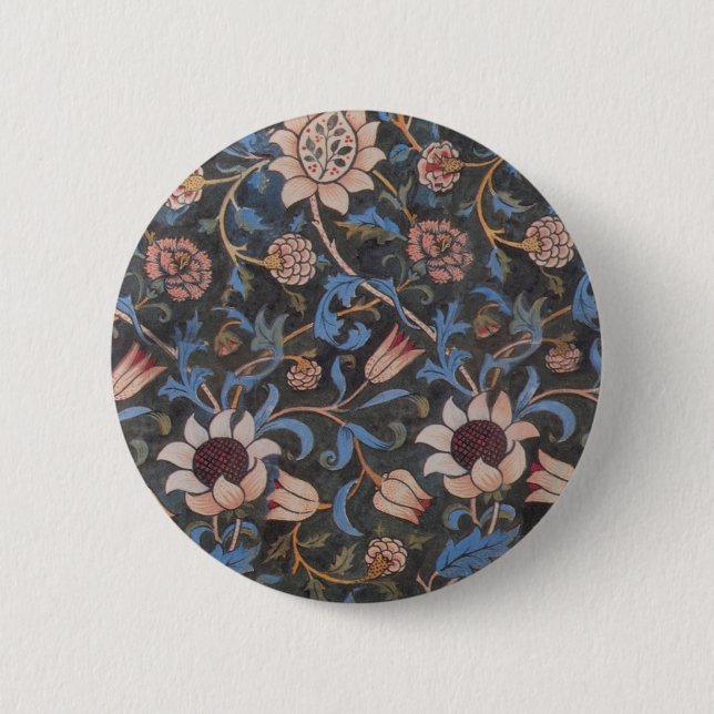 William Morris Evenlode Textile Floral Art 6 Cm Round Badge (Front)