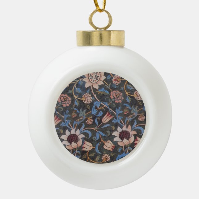 William Morris Evenlode Textile Floral Art Ceramic Ball Christmas Ornament (Front)