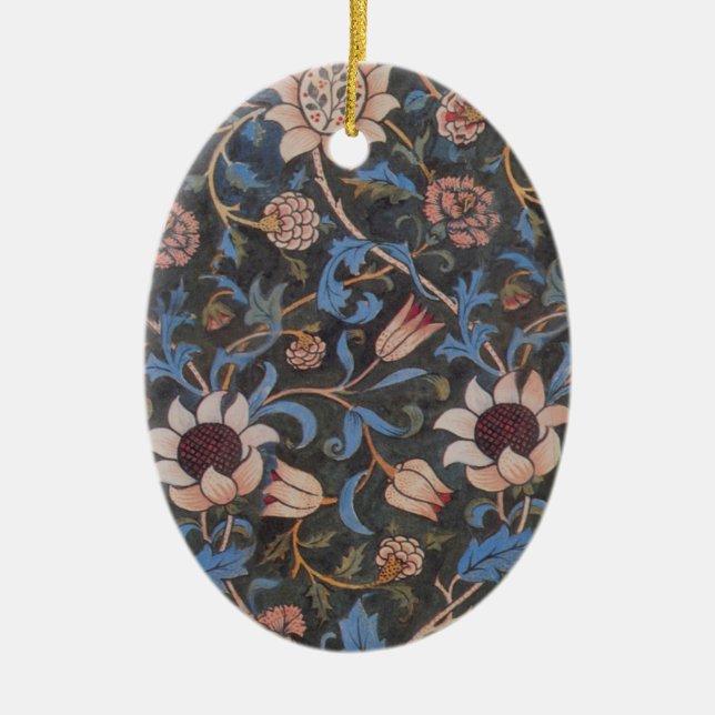 William Morris Evenlode Textile Floral Art Ceramic Tree Decoration (Front)