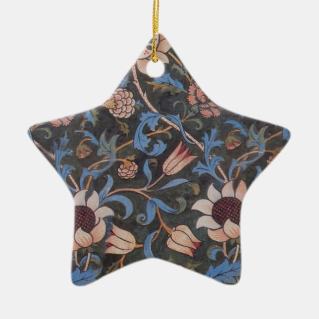 William Morris Evenlode Textile Floral Art Ceramic Tree Decoration (Front)